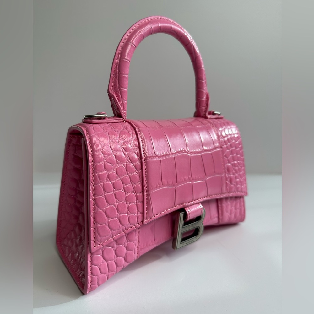 Balenciaga Hourglass Xs Handbag Crocodile Embossed in Pink